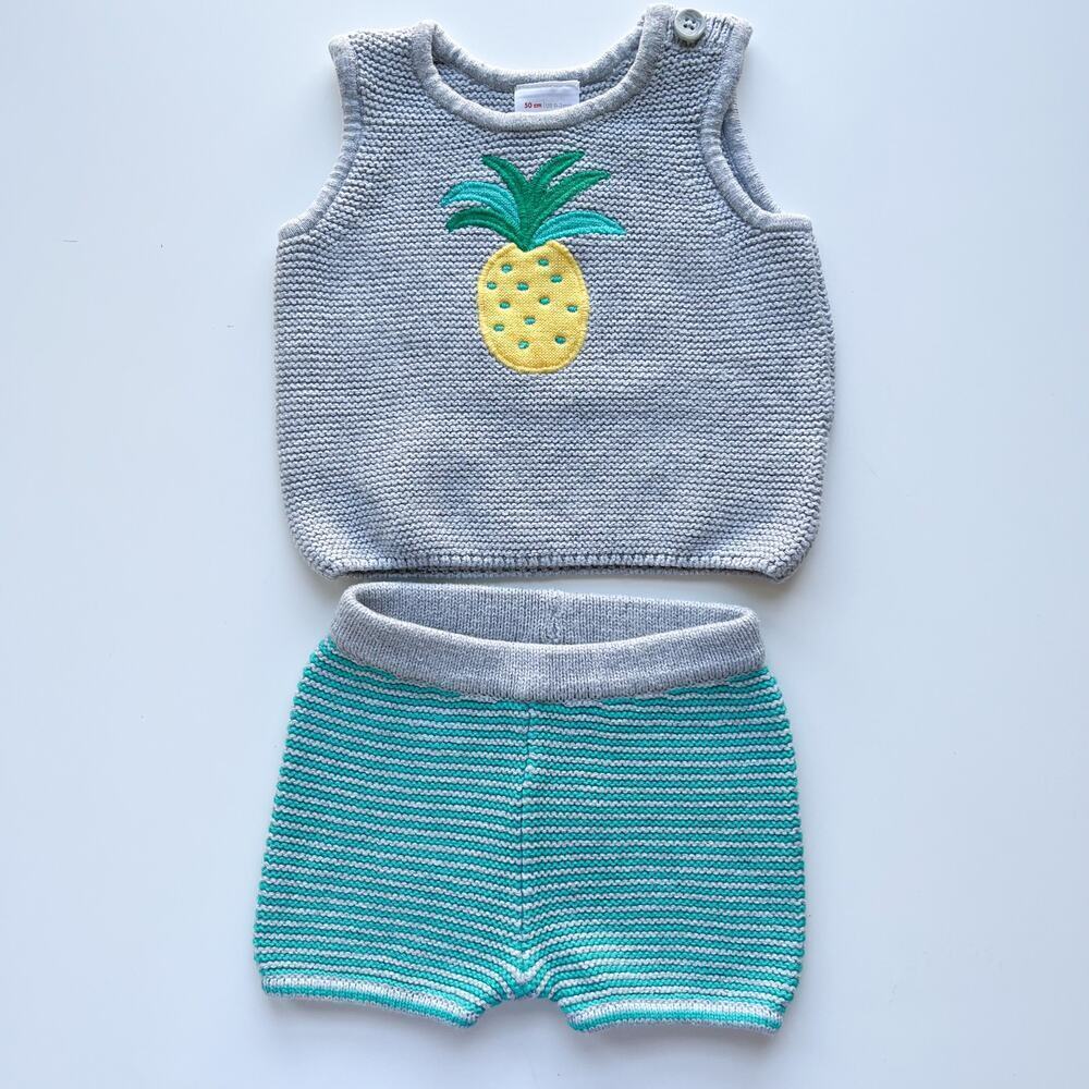 Hanna Andersson Baby Set Pineapple Soft Top & Shorts 0-3 Months 50cm Organic